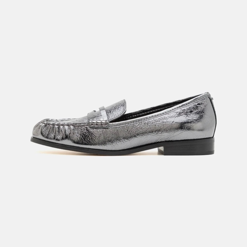 Michael Kors Women's Gunmetal Crush Leather Carlson Loafers # 40F4CSFP1M SZ 5.5M - Picture 4 of 7